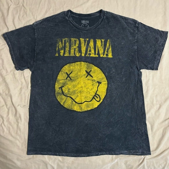 NIRVANA Other - Nirvana Smiley Face Black Washed Graphic Short Sleeve T Shirt Wms L Mens XL